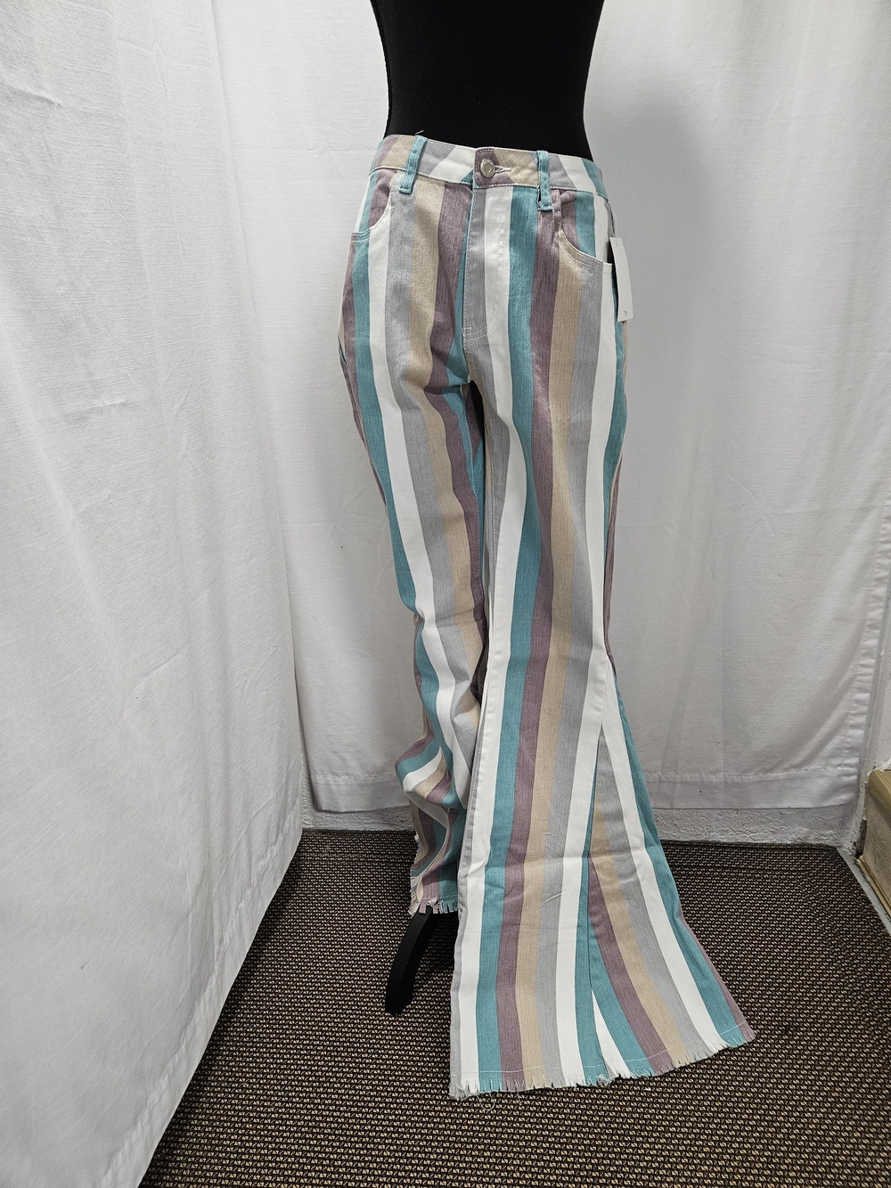Saints & Hearts Multicolor Striped Bell Bottom Jeans L NWT